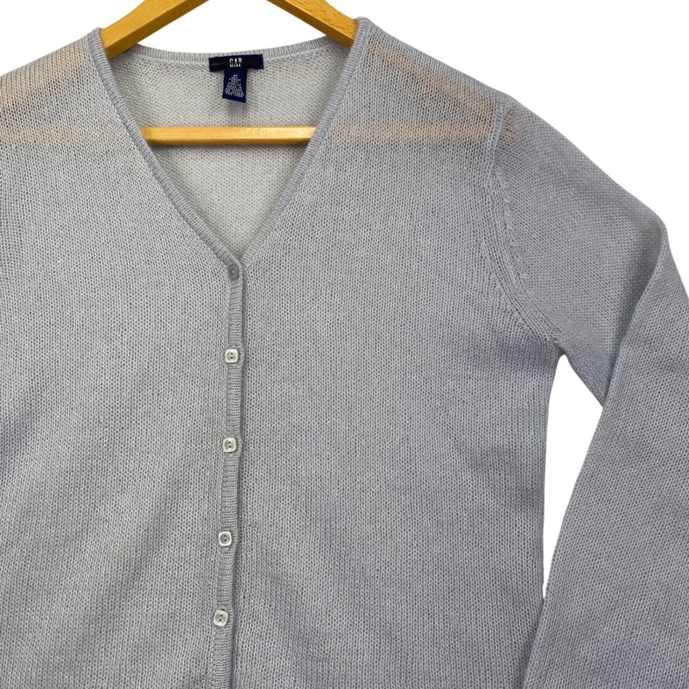 Gap Mohair Blend Cardigan Womens M Blue Grey V-Neck Button Front Fuzzy Knit